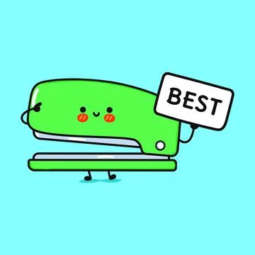 Cute Stapler with poster best. Vector hand drawn cartoon kawaii character i.. Stock Illustration