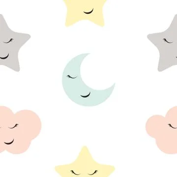 Cute Star, Cloud and Moon Seamless Pattern Background  Illustration Illustrazione stock
