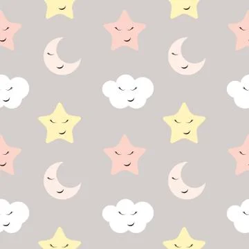 Cute Star, Cloud and Moon Seamless Pattern Background  Illustration Stock Illustration
