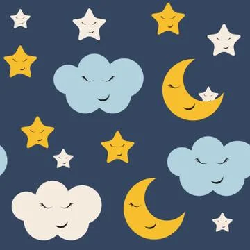 Cute Star, Cloud and Moon Seamless Pattern Background  Illustration Stock Illustration