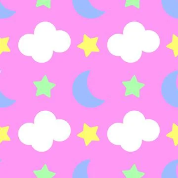 Cute Star, Cloud and Moon Seamless Pattern Background Illustration Illustrazione stock