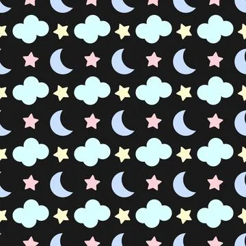 Cute Star, Cloud and Moon Seamless Pattern Background Illustration Stock Illustration