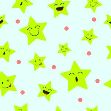 Cute Star Emoji Seamless Pattern Background Stock Illustration