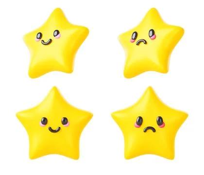 Cute star emotion expression mascot 3d render icons set. Cartoon isolated Stock Illustration