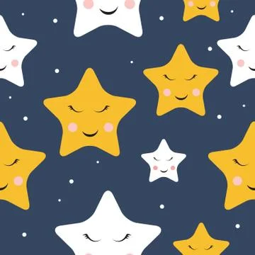 Cute Star Night Seamless Pattern Background Vector Illustration Illustrazione stock