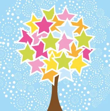 Cute star tree over blue background. vector Illustrazione stock