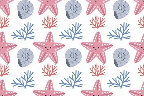 Cute Starfish and Seashell Seamless Pattern Vector illustration 스톡 일러스트