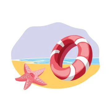 Cute starfish animal in the beach with float Illustrazione stock