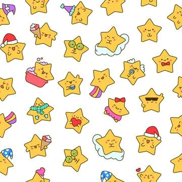 Cute stars character. Seamless pattern. Illustrazione stock