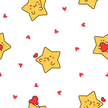 Cute stars character. Seamless pattern. Illustrazione stock