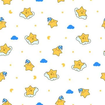 Cute stars character. Seamless pattern. Illustrazione stock