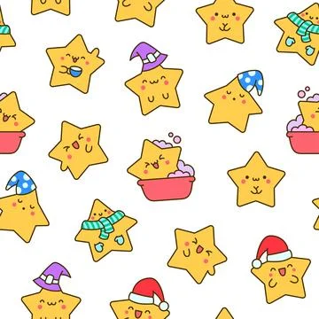 Cute stars character. Seamless pattern. Illustrazione stock