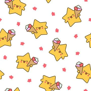 Cute stars character. Seamless pattern. Stock Illustration