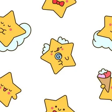 Cute stars character. Seamless pattern. Stock Illustration