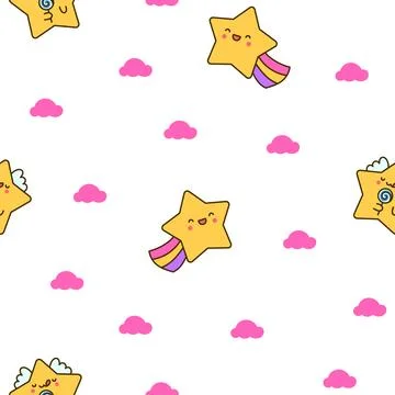 Cute stars character. Seamless pattern. Illustrazione stock