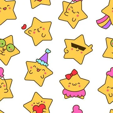 Cute stars character. Seamless pattern. Illustrazione stock