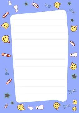 Cute stationery design featuring a lined notepad bordered by cheerful smiley Stock Illustration
