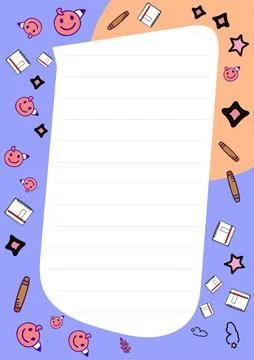 Cute stationery design featuring a lined notepad and playful doodles perfect for Stock Illustration