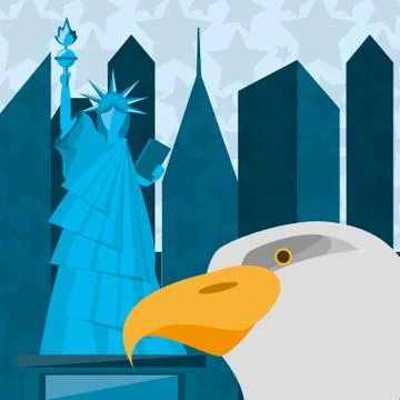Cute statue of liberty with eagle in new york city 스톡 일러스트