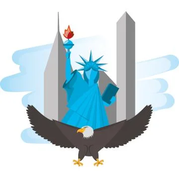 Cute statue of liberty with eagle in new york city Stock Illustration