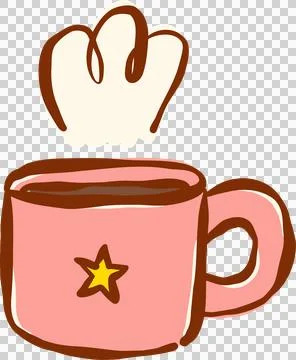 Cute Steaming Coffee Pink Mug Cartoon Character Hand Drawn Stock Illustration