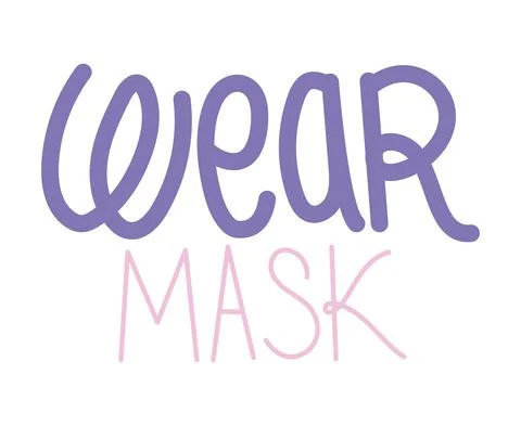 Cute sticker about wear mask lettering Stock Illustration