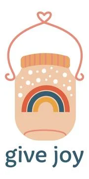 Cute sticker with a jar and rainbow. Concepts of love, gratitude, hope and .. Stock Illustration