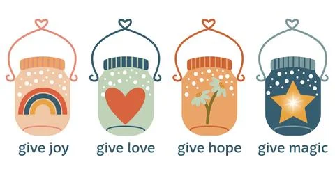 A cute sticker set with kindness thanks and love. Concept of kindness, love.. Stock Illustration