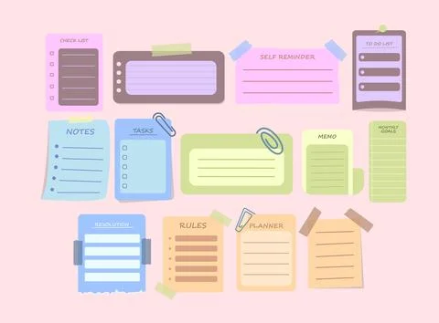 Cute sticky cute notes, memo, planner papers collection Stock Illustration