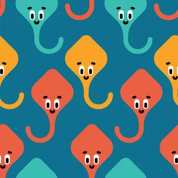 Cute stingray pattern seamless. Cartoon sea animal background. Baby fabric te Stock Illustration