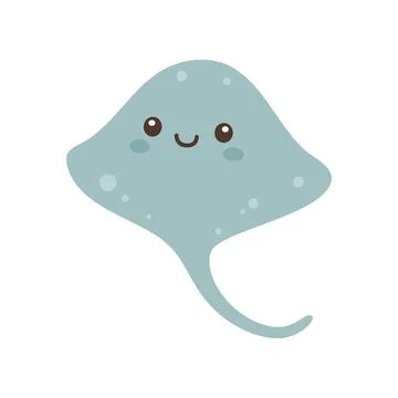 Cute stingray with smiling face. Flat vector marine animal illustration perfect Stock Illustration