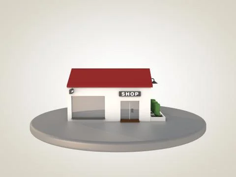 Cute store building isolated on a white background. 3D rendering. Stock Illustration