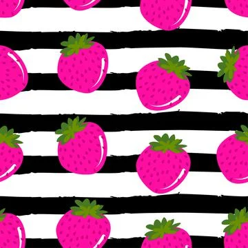 Cute strawberries pattern background with summer feeling Stock Illustration