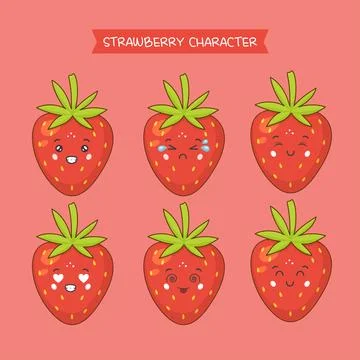 Cute Strawberry Characters With Various Expression Stock Illustration