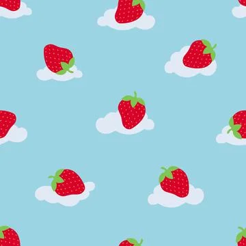 Cute strawberry on the cloud seamless pattern. Design sketch element for text Stock Illustration