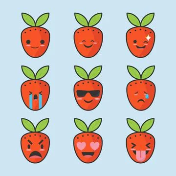 Cute Strawberry Collection Icon Vector Set Stock Illustration