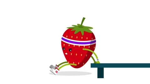 Cute strawberry doing reverse push up. Funny strawberry character workout loop Stock Footage 114993767