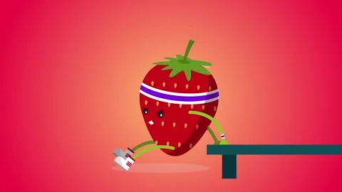 Cute strawberry doing reverse push up. Funny strawberry character workout loop Stock Footage 132815172