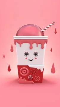 Cute strawberry drink 3d render Stock Illustration