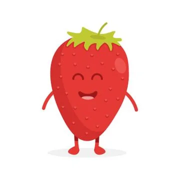 Cute strawberry fruit characters with faces and hands vector illustration 库存插图