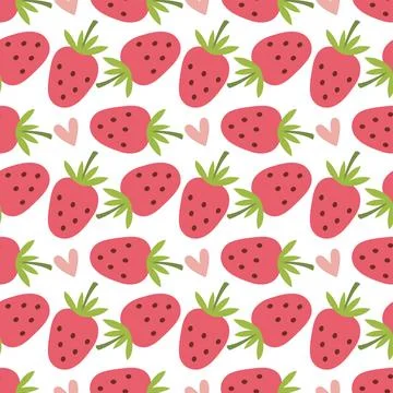 Cute Strawberry Seamless Pattern with Hearts Stock Illustration