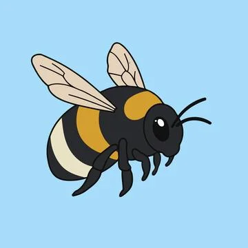 Cute Striped Bumble Bee Flying Flat Design Vector Illustration Stock Illustration