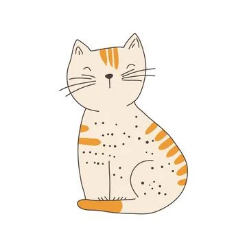 Cute striped cat in flat design. Happy domestic tabby feline pet sitting. Vec Stock Illustration