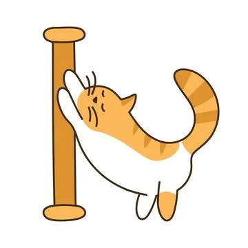 Cute striped Cat sharpens its claws. Orange kitten stands on hind legs and leans Stock Illustration