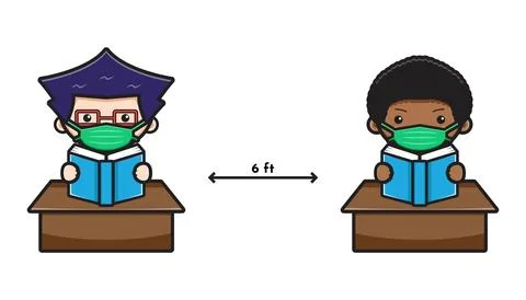 Cute student back to school new normal style cartoon icon vector illustration Stockillustratie