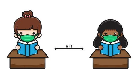 Cute student back to school new normal style cartoon icon vector illustration Stock Illustration
