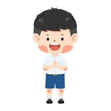 Cute student boy greeting sawasdee Stock Illustration