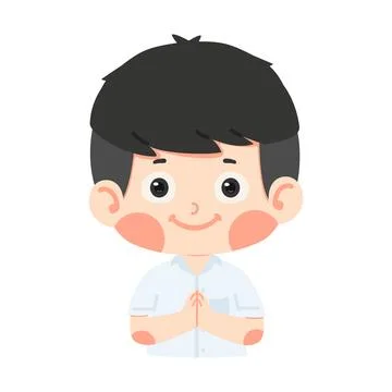 A cute student boy greeting with Sawasdee Stock Illustration