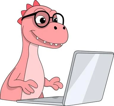 Cute Student Dinosaur Learning with Laptop Illustration Stock Illustration