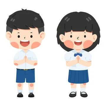 Cute student greeting sawasdee set Stock Illustration